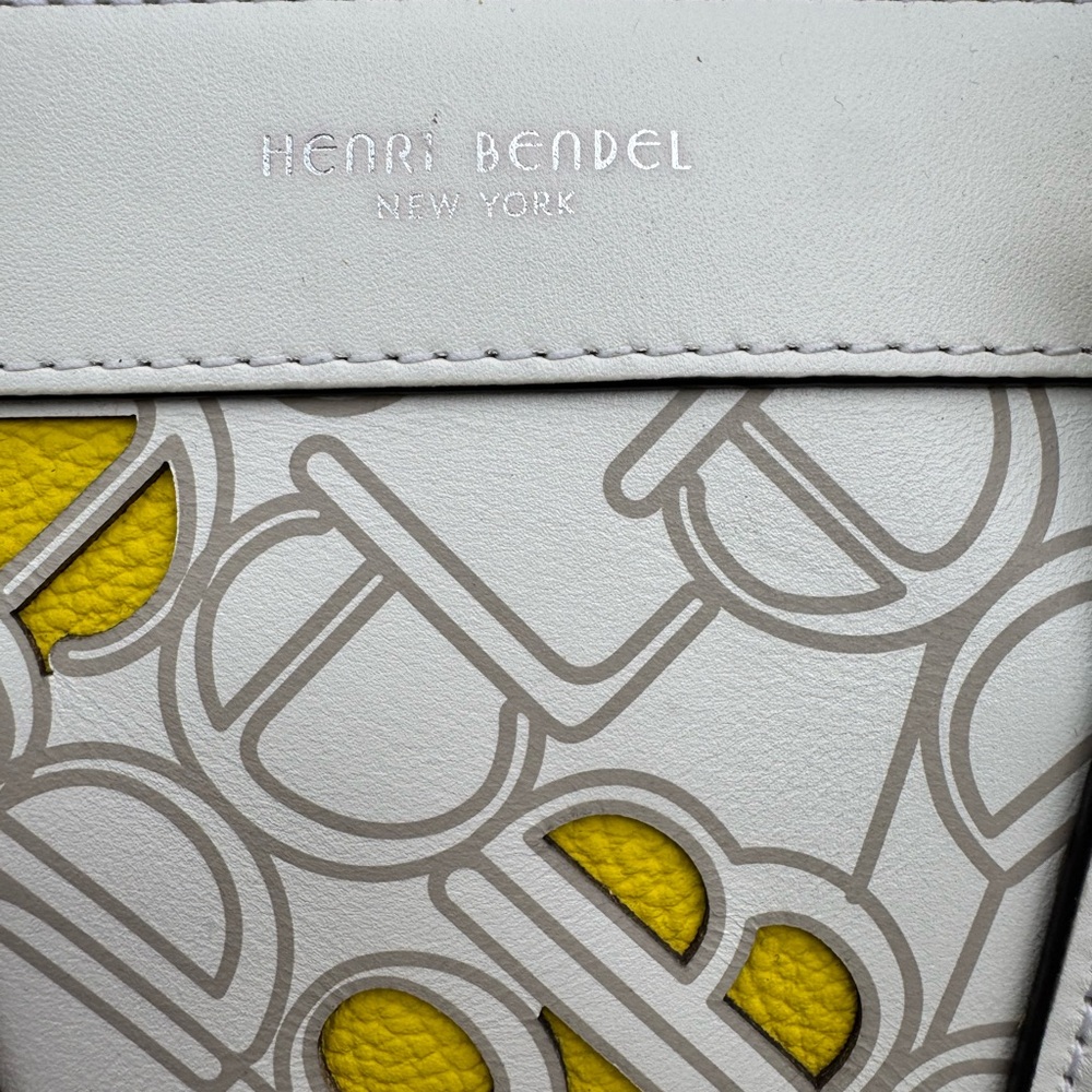 Henri Bendel RARE Tote White Yellow Signature Cutout Leather Bag with Dust Bag - Picture 6 of 16